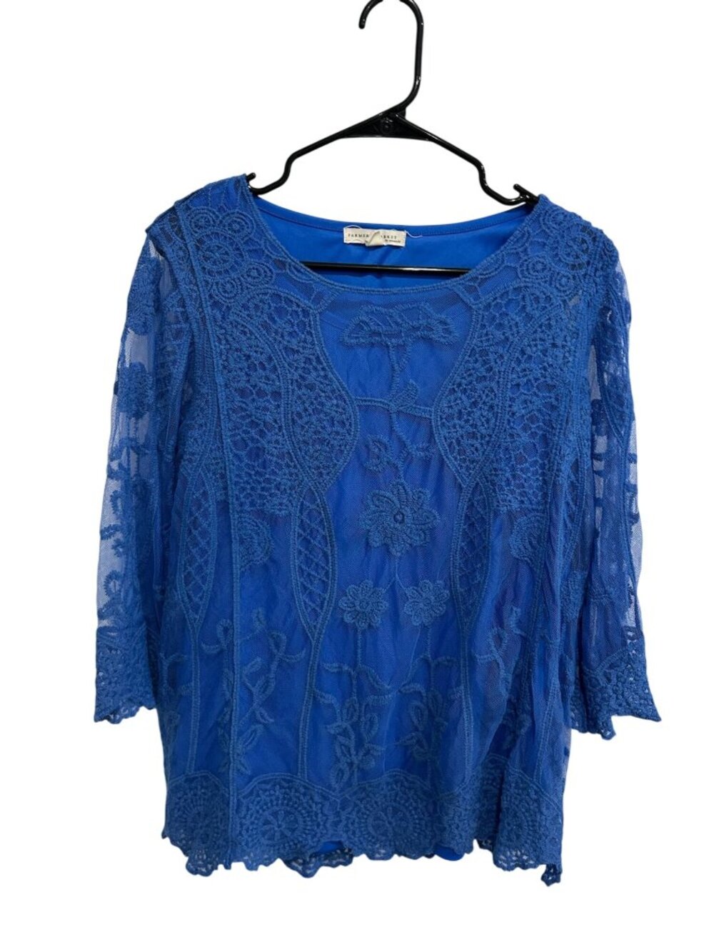 Farmers Market By Oneworld XL Blue Lace Tunic Top Floral Cottagecore Boho